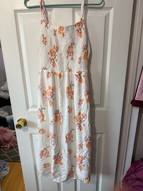 Old Navy White Maxi Dress with Pink & Orange Floral Print